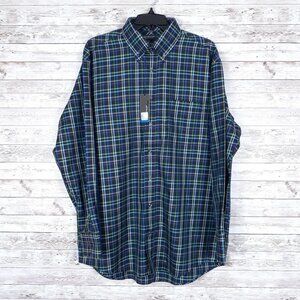 Leo Chevalier Mens Dress Shirt L Blue Plaid 988